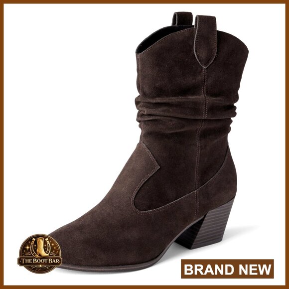 Western Fashion Boots Slouchy Mid Calf Boots Block Heel Comfortable Stylish